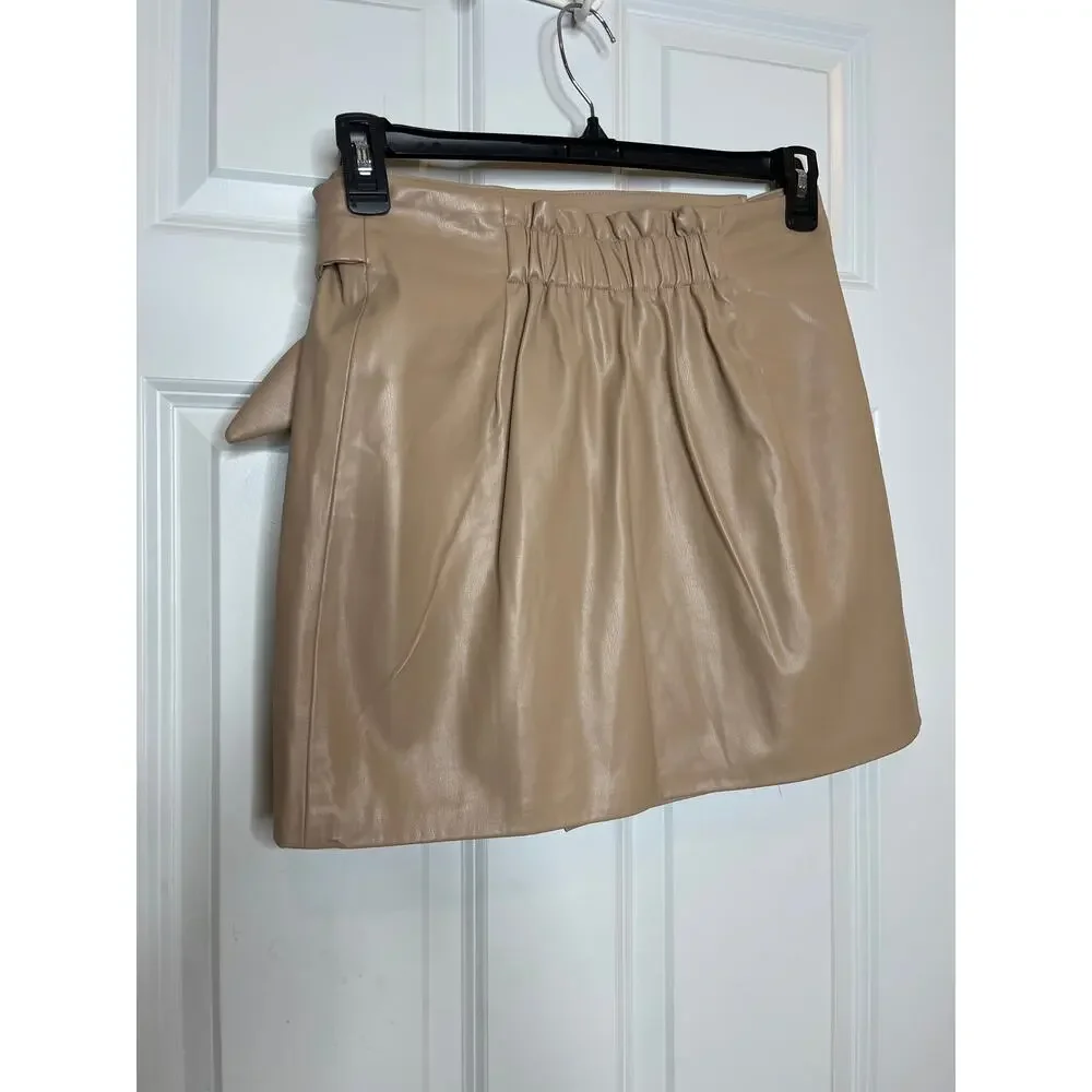 Jason Wu Medium Vegan‎ Leather Tan Wrap Mini Skirt